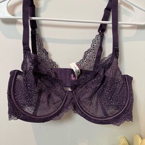 Adore Me Purple Lace Underwire Bra with Scalloped Trim